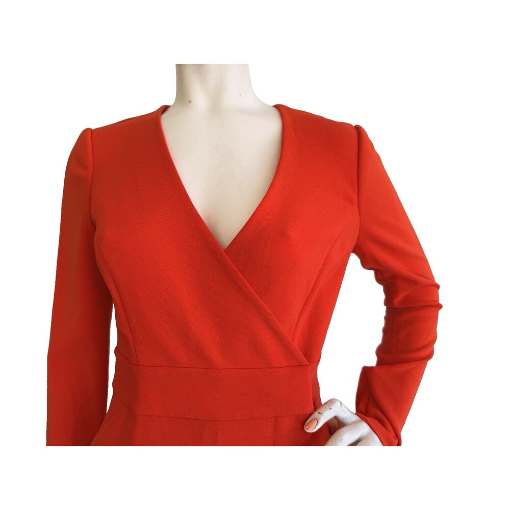 DIANE VON FURSTENBERG Wrap Dress Coral Red Long Sleeve Knee Length Size 4 - Picture 4 of 11